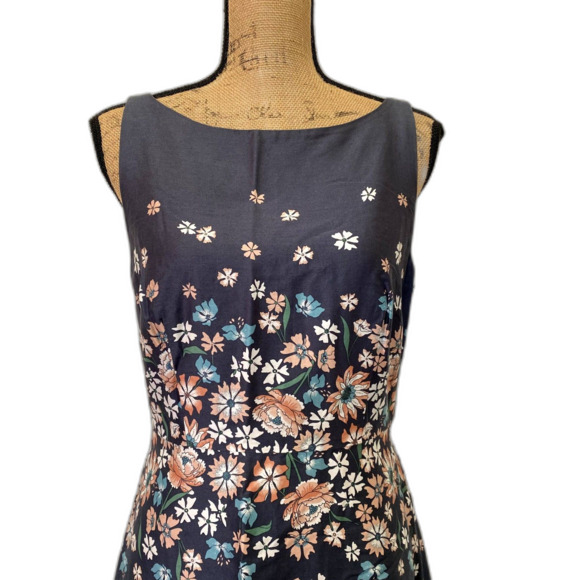 Loft Fit and Flare Mini Dress Classic Boat Neck Gray Spring Floral Size 6 - Picture 3 of 8